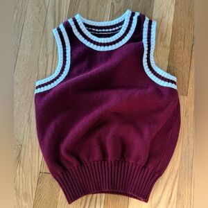 70s/80s cheerleader Sleeveless Knit Sweater Vest in Burgundy with White Trim